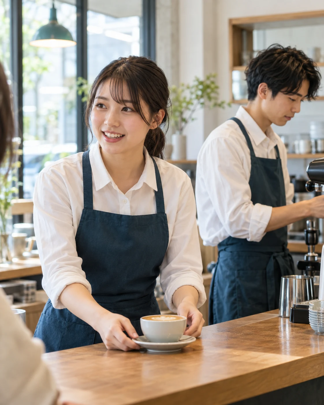 カフェで接客する学生アルバイトのイメージ