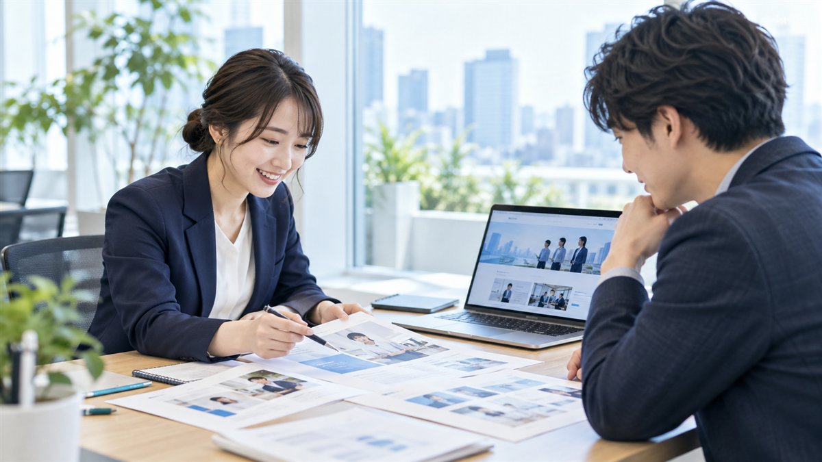 スマートフォンで企業情報を見る学生