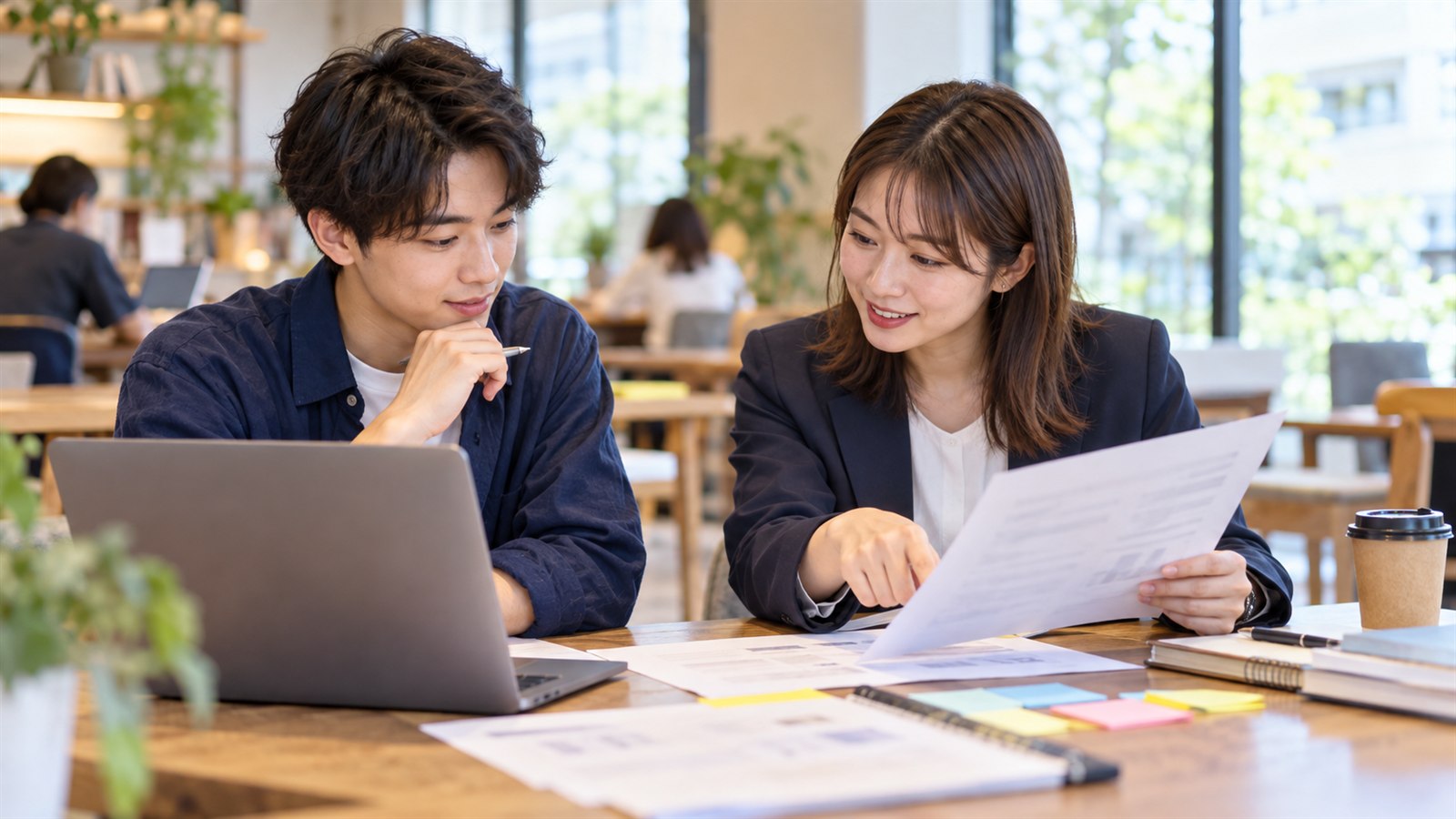 学生向け求人情報を確認する採用担当者と大学生