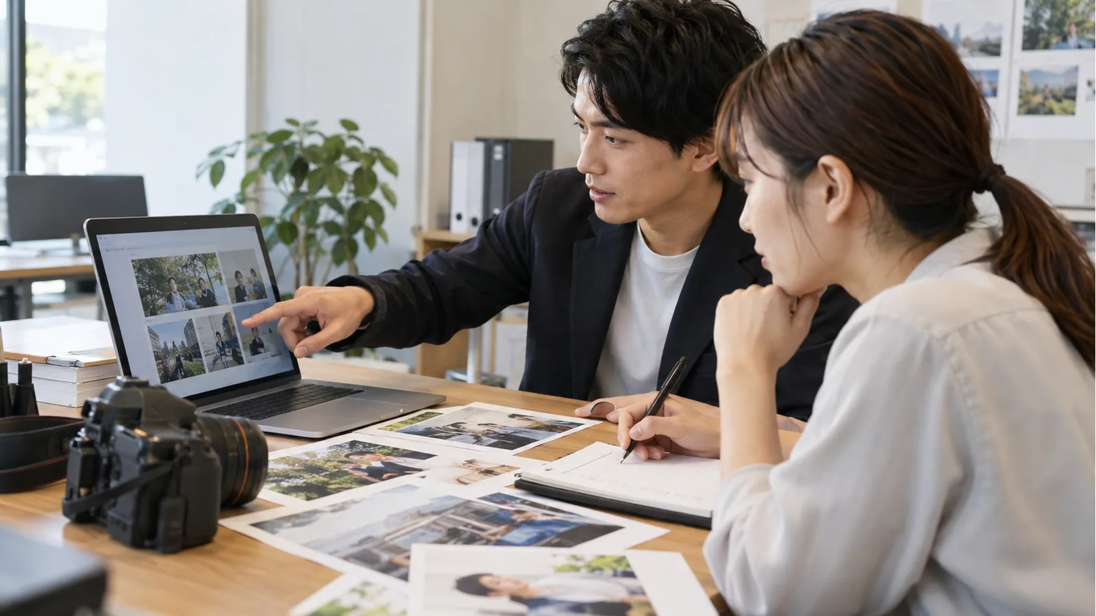 採用広報に使う写真と公開内容を確認する企業担当者